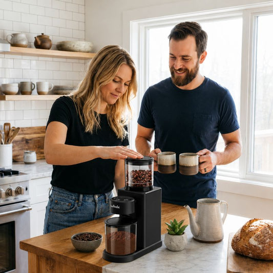 couple utilise moulin  à café