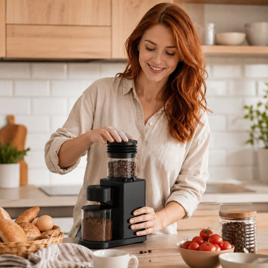 femme manipule moulin à café