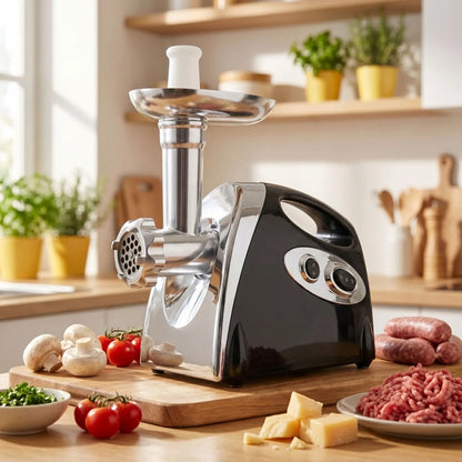 hachoir électrique a viande noir sur comptoir