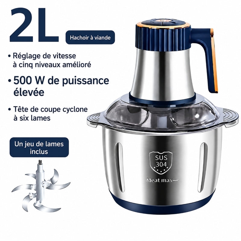 hachoir viande électrique 2L bleu